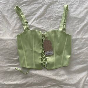 SCARLET Satin Corset Top - Pistachio Green Size SMALL